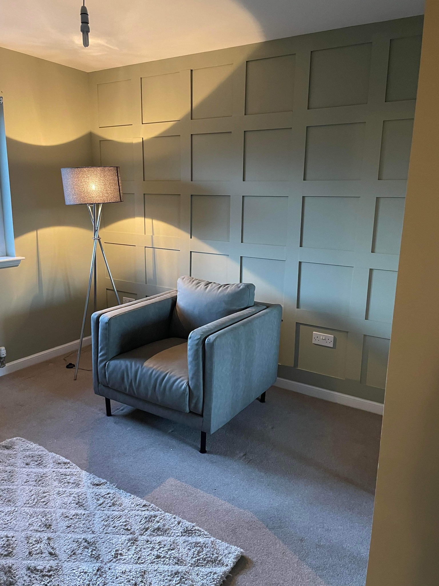 Professional interior painting with decorative wall paneling